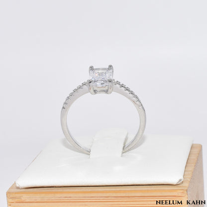 Solid 925 Sterling Silver Emerald Cut Zircon Ring for Women