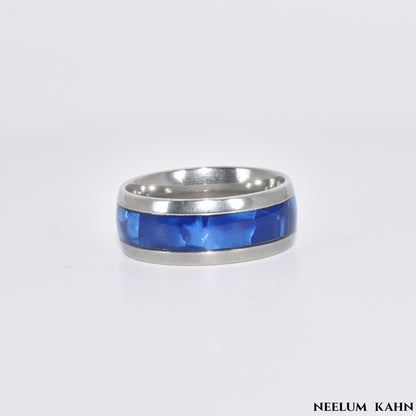 Stainless Steel Ring for 8MM wide Stylish Band for Men | Blue and Silver