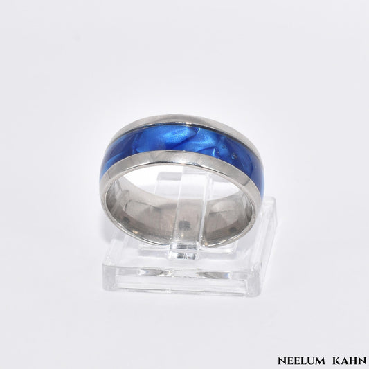 Stainless Steel Ring for 8MM wide Stylish Band for Men | Blue and Silver