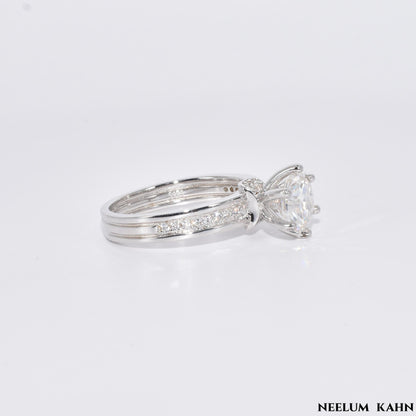 Certified 2Ct Moissanite Diamond Wide Band Proposal Platinum Plated S925 Silver Ring with LED Ring Box