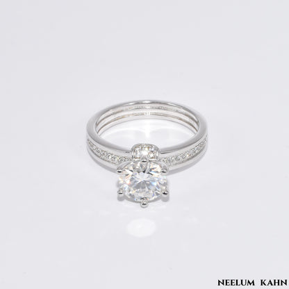 Certified 2Ct Moissanite Diamond Wide Band Proposal Platinum Plated S925 Silver Ring with LED Ring Box