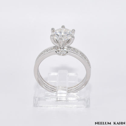 Certified 2Ct Moissanite Diamond Wide Band Proposal Platinum Plated S925 Silver Ring with LED Ring Box
