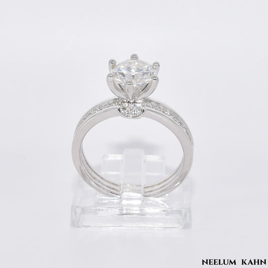 Certified 2Ct Moissanite Diamond Wide Band Proposal Platinum Plated S925 Silver Ring with LED Ring Box