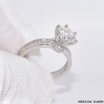 Certified 2Ct Moissanite Diamond Wide Band Proposal Platinum Plated S925 Silver Ring with LED Ring Box