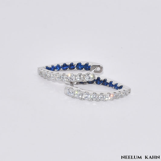 Hoop Earrings S925 Silver Blue + Silver Zircon Hoop