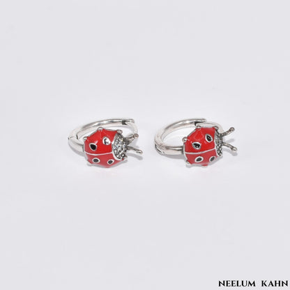 S925 Sterling Silver Ladybird Hoop Earrings for Girls
