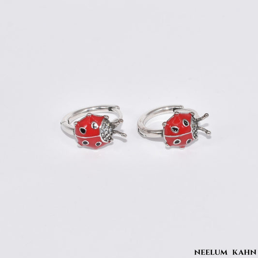 S925 Sterling Silver Ladybird Hoop Earrings for Girls