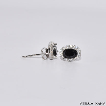 Solid 925 Sterling Silver Black Zircon Stud Earrings for Men & Women
