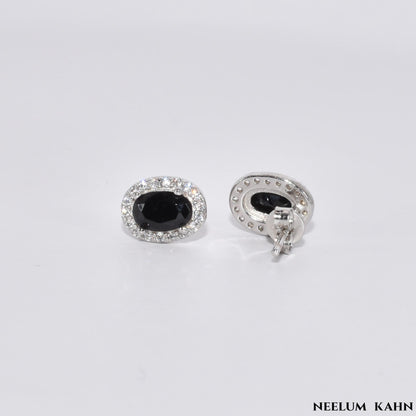 Solid 925 Sterling Silver Black Zircon Stud Earrings for Men & Women