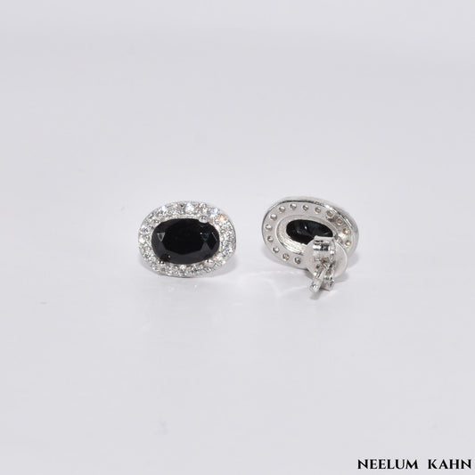Solid 925 Sterling Silver Black Zircon Stud Earrings for Men & Women