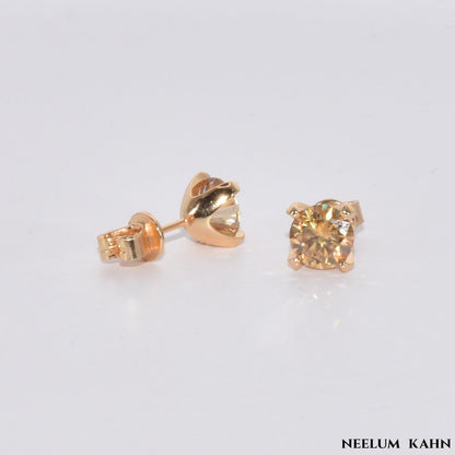 Certified 2Ct (1Ct + 1Ct) Moissanite Diamond Champagne Color Stud