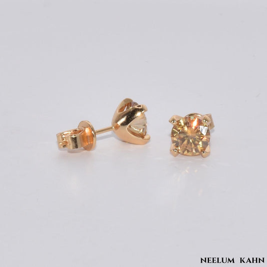 Certified 2Ct (1Ct + 1Ct) Moissanite Diamond Champagne Color Stud