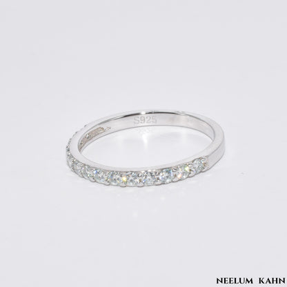 Sterling Silver Moissanite Band Ring, 0.19Ct Round Cut, VVS1 Clarity, Size Options, LED Red Heart Ring Box and Gift Sack Included