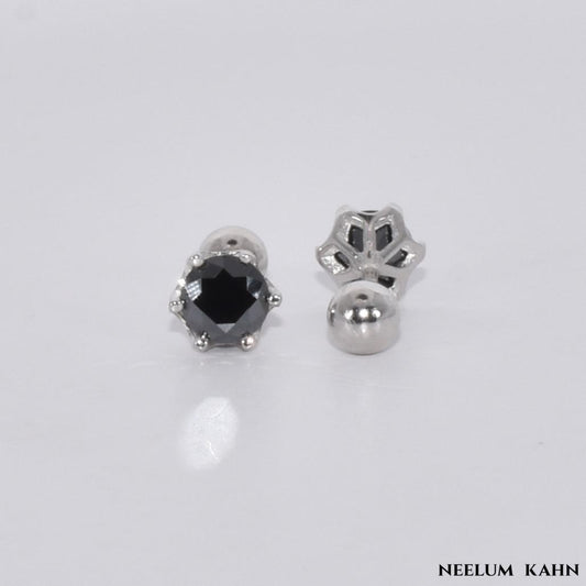 Certified 1Ct Black Moissanite Diamond Screw Stud Earrings for Men & Women – S925 Silver
