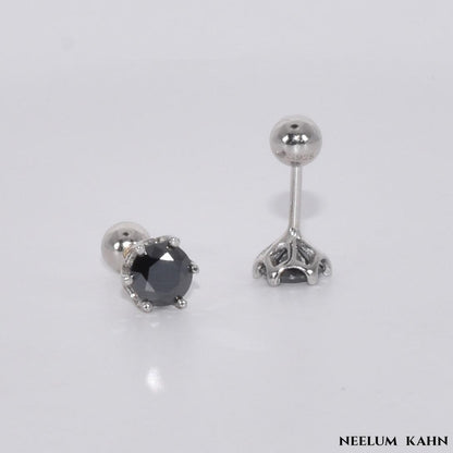 Certified 1Ct Black Moissanite Diamond Screw Stud Earrings for Men & Women – S925 Silver
