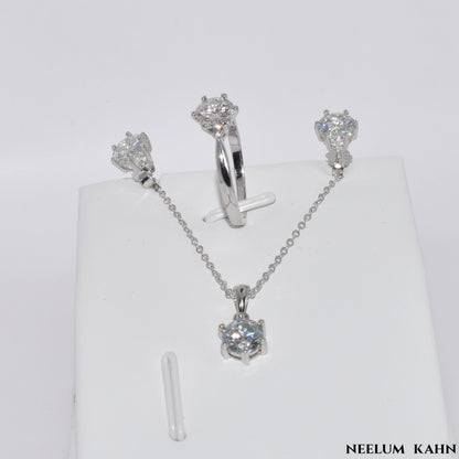 Certified 4Ct Moissanite Jewelry Set – Ring, Earrings, Necklace