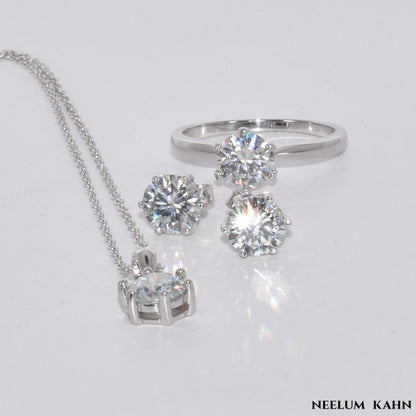 Certified 4Ct Moissanite Jewelry Set – Ring, Earrings, Necklace