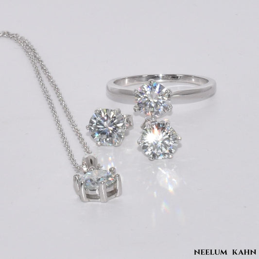 Certified 4Ct Moissanite Jewelry Set – Ring, Earrings, Necklace