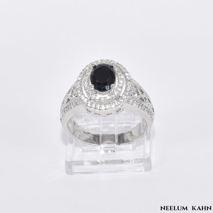 Sterling Silver Black & White Zircon Ring for Men & Women