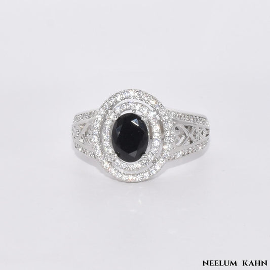Sterling Silver Black & White Zircon Ring for Men & Women