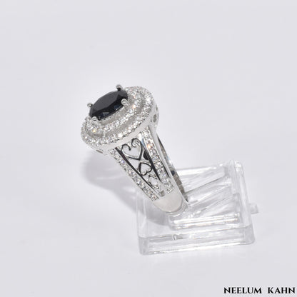 Sterling Silver Black & White Zircon Ring for Men & Women