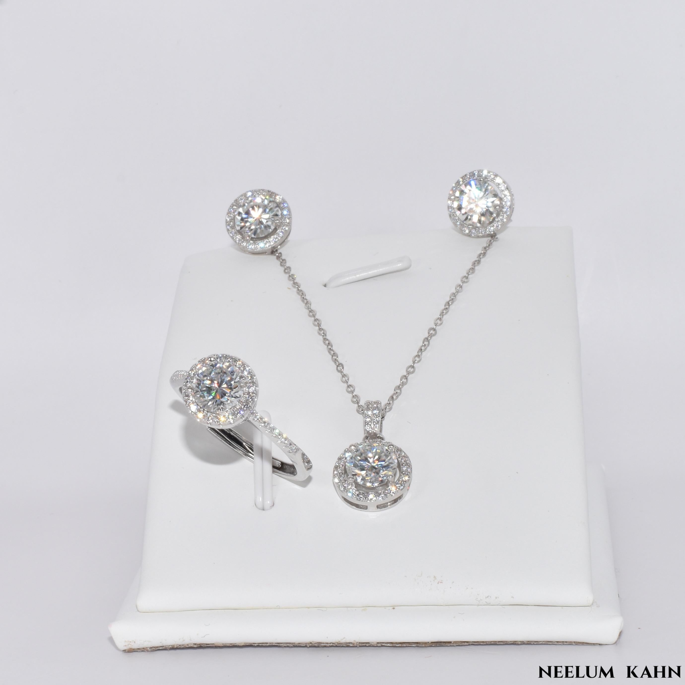 4ct Moissanite Necklace Ring & Earrings Jewelry Set | 18K Gold