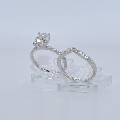Certified 2.19ct Oval Moissanite Hidden Halo Band Set | S925 Silver | VVS1 | 2 Rings