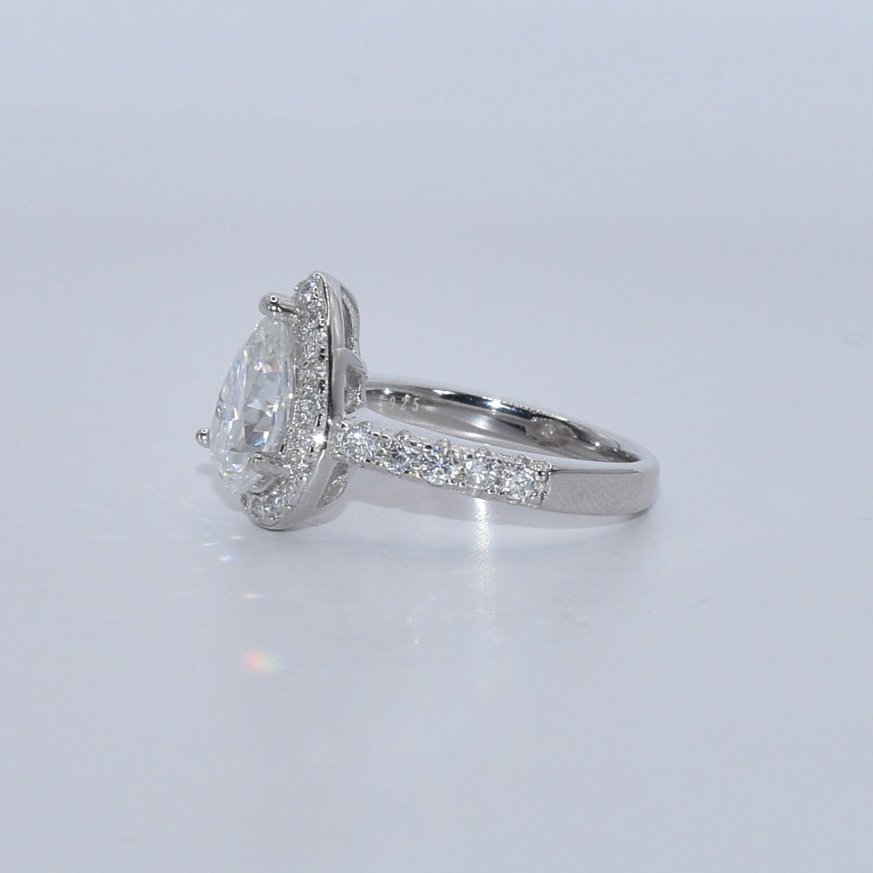 2Ct+ Pear Halo All Moissanite Engagement Ring | 925 Sterling Silver | D Color VVS1