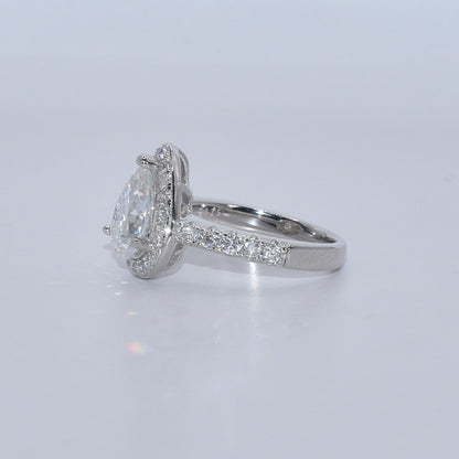 2Ct+ Pear Halo All Moissanite Engagement Ring | 925 Sterling Silver | D Color VVS1