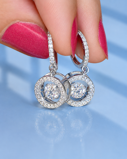 Moissanite Hoop Earrings 1 CT+ Total, Dancing Stone Halo Drop Earrings, 925 Sterling Silver, D Color VVS1, Gift for Women