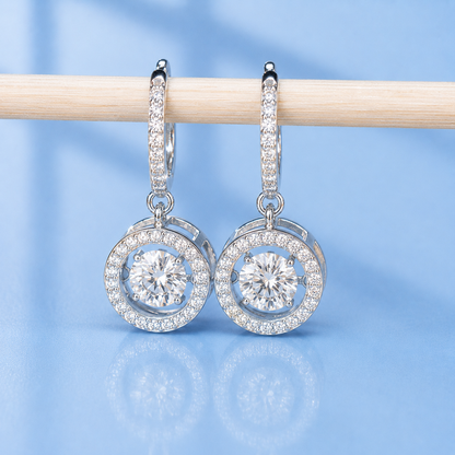Moissanite Hoop Earrings 1 CT+ Total, Dancing Stone Halo Drop Earrings, 925 Sterling Silver, D Color VVS1, Gift for Women