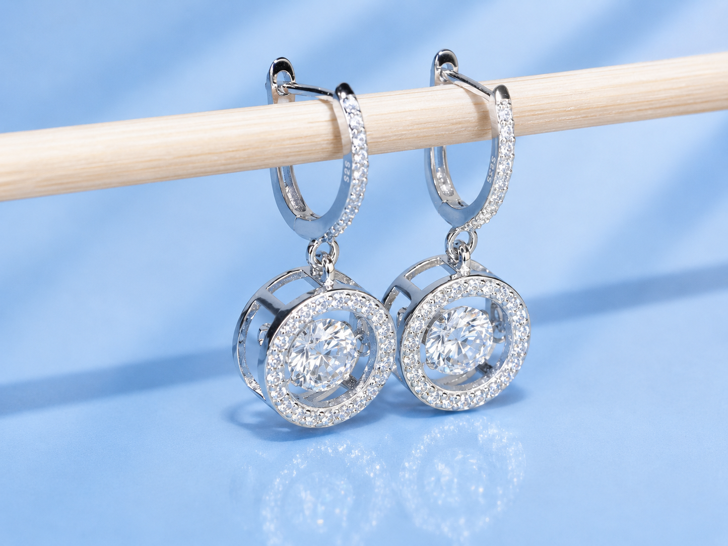 Moissanite Hoop Earrings 1 CT+ Total, Dancing Stone Halo Drop Earrings, 925 Sterling Silver, D Color VVS1, Gift for Women