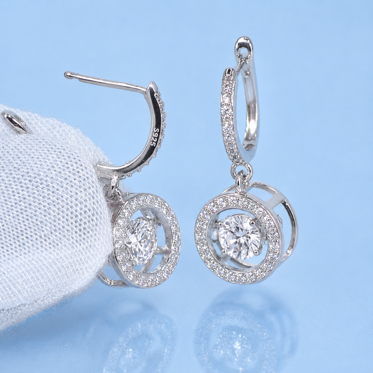 Moissanite Hoop Earrings 1 CT+ Total, Dancing Stone Halo Drop Earrings, 925 Sterling Silver, D Color VVS1, Gift for Women