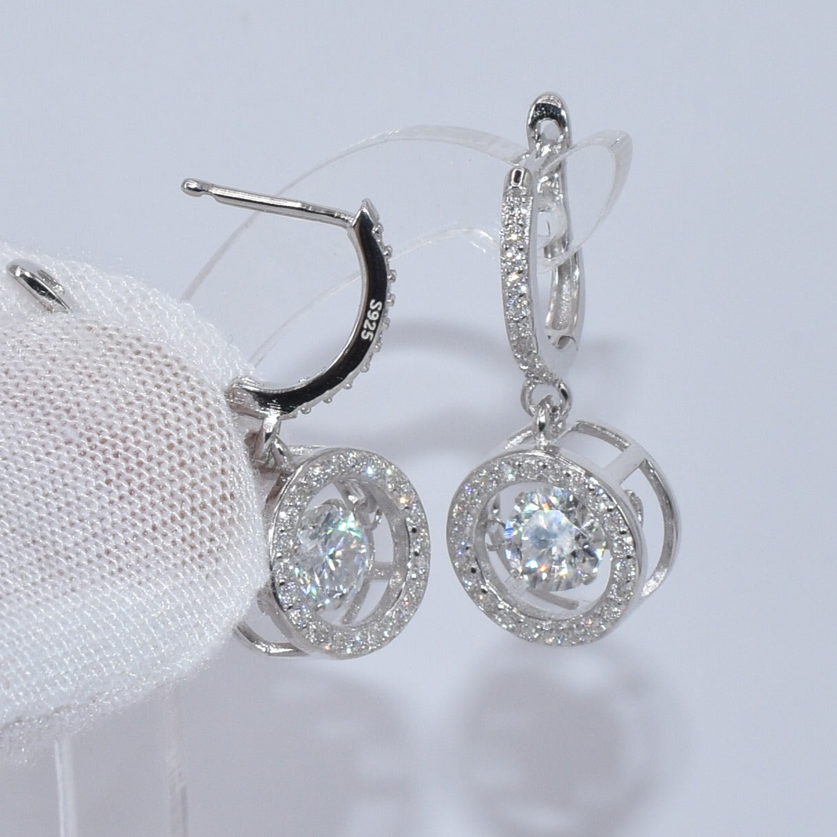 Moissanite Hoop Earrings 1 CT+ Total, Dancing Stone Halo Earrings, 925 Sterling Silver, D Color VVS1, Gift for Women