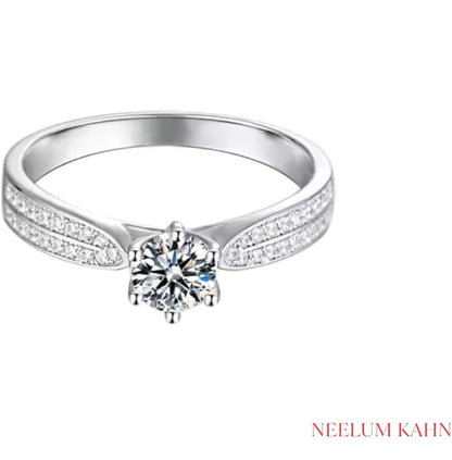 0.5Ct Moissanite Ring, 925 Sterling Silver, Round Cut, D Color VVS1, with LED Gift Box