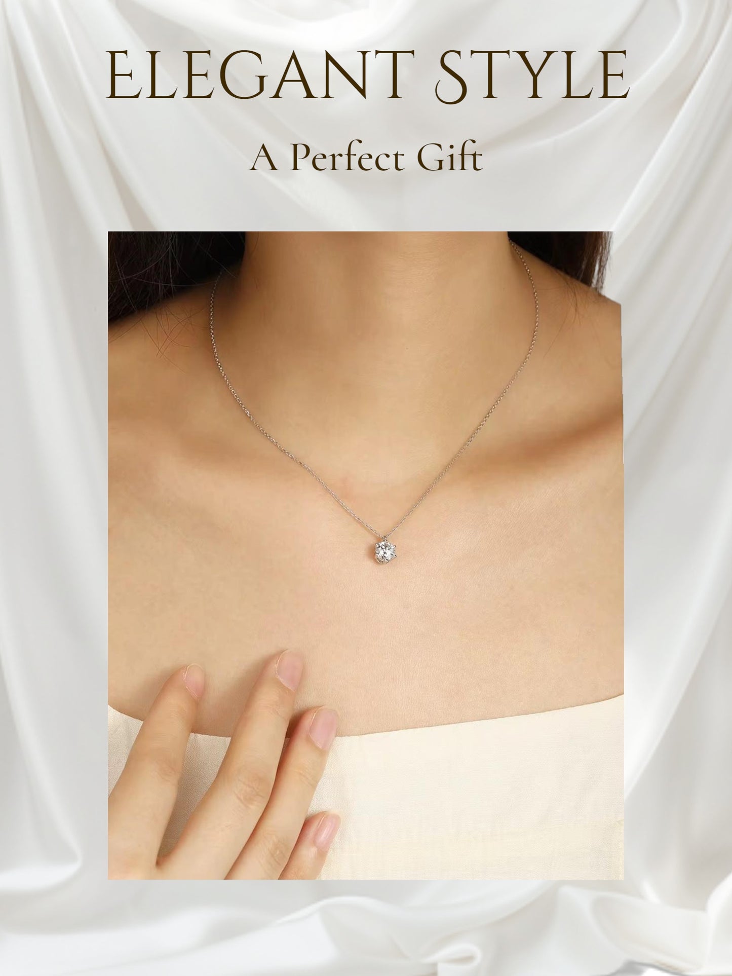 Certified 1ct Moissanite Diamond Pendant S925 Silver Promise Necklace