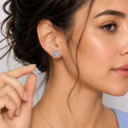 Moissanite Floral Four-Leaf Clover Stud Earrings