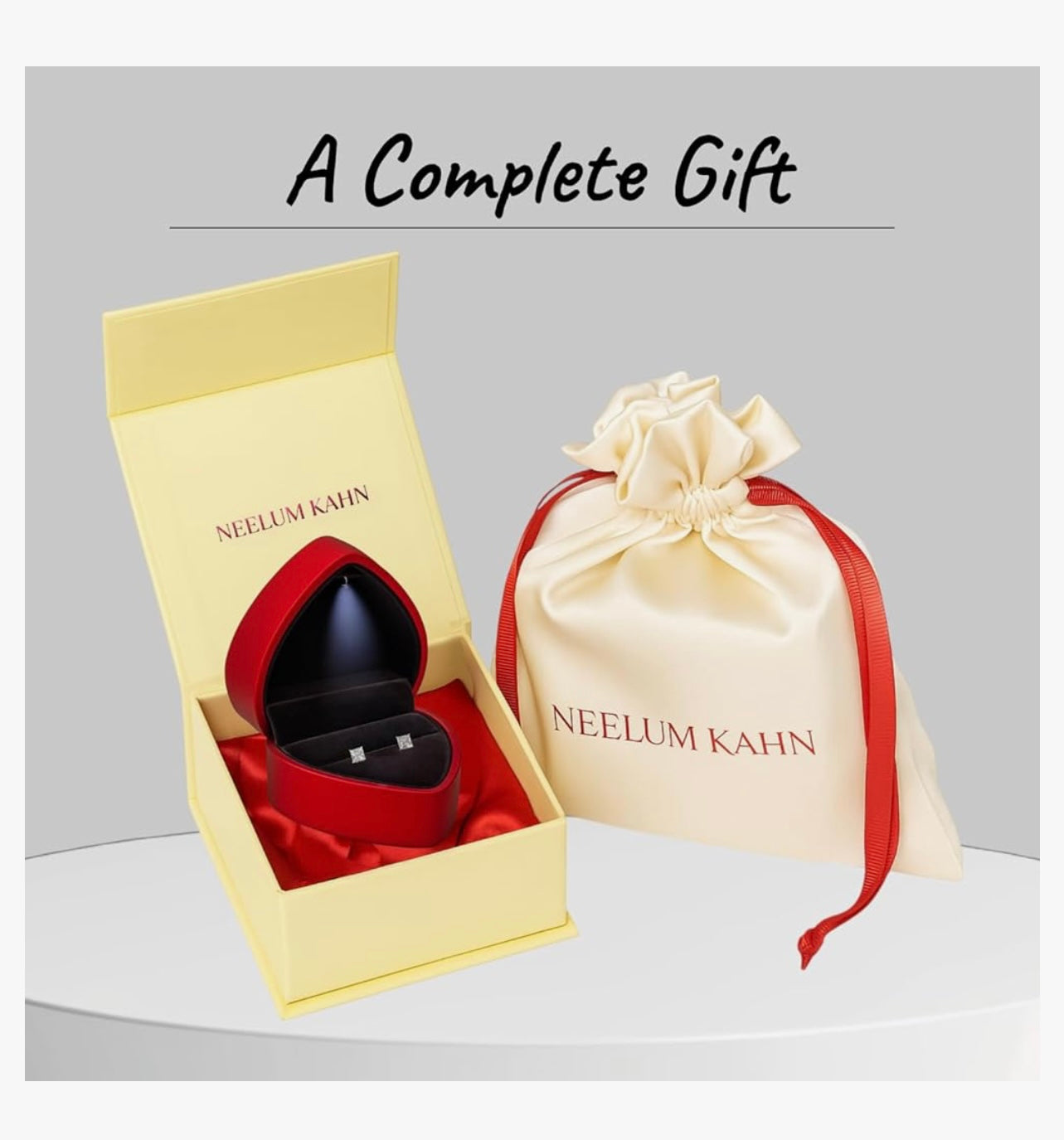 Certified 2Ct Princess Cut Square Moissanite Stud Earrings – 925 Silver for Men & Women with LED Red Heart Ring Box