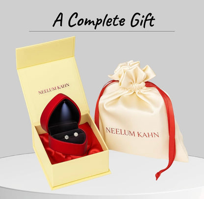 2ct (1+1) Moissanite Diamond Stud Earrings, 925 Sterling Silver, Round Cut, D Color, VVS1 Clarity, Push Back Studs with Free Gift LED Light Heart Box