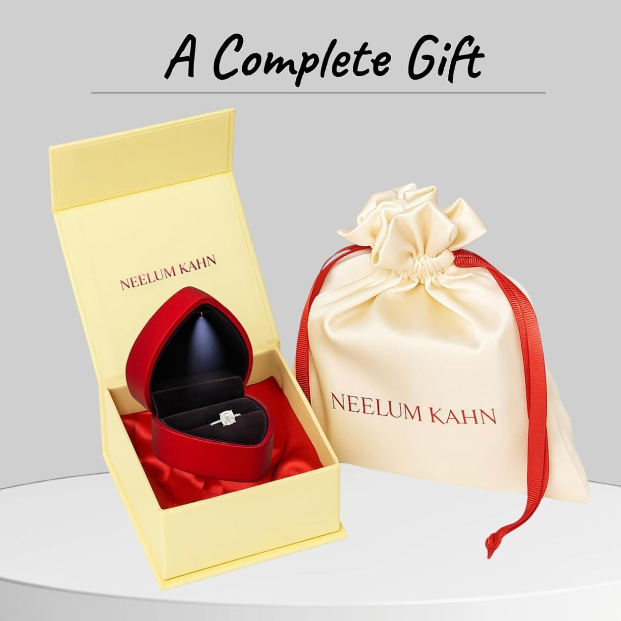 3ct Cushion Cut Moissanite Engagement Ring, 3Ct D VVS1, 925 Sterling Silver, Complete Gift Set with LED Ring Box