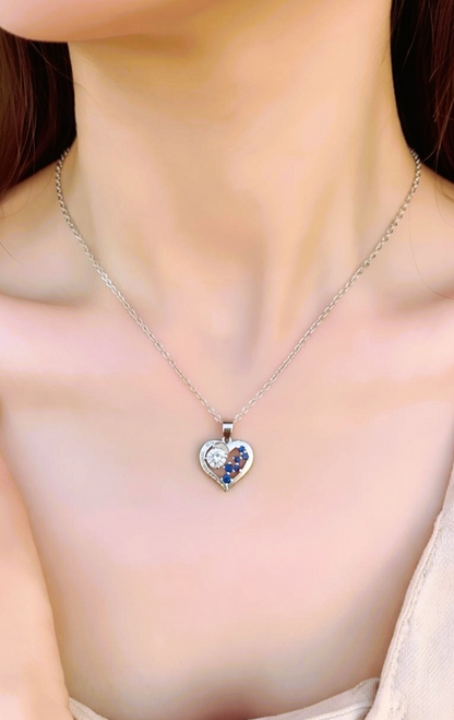 Sterling Silver Moissanite Heart Necklace, 0.5Ct Round Cut VVS1, 18.2 Inch Chain | Gift Jewelry Box Included