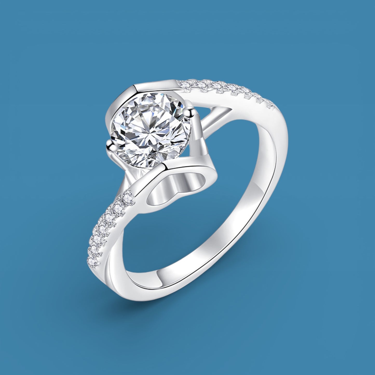 Certified 1Ct Moissanite Diamond S925 Silver Heart Shaped Ring with LED Gift Ring Box