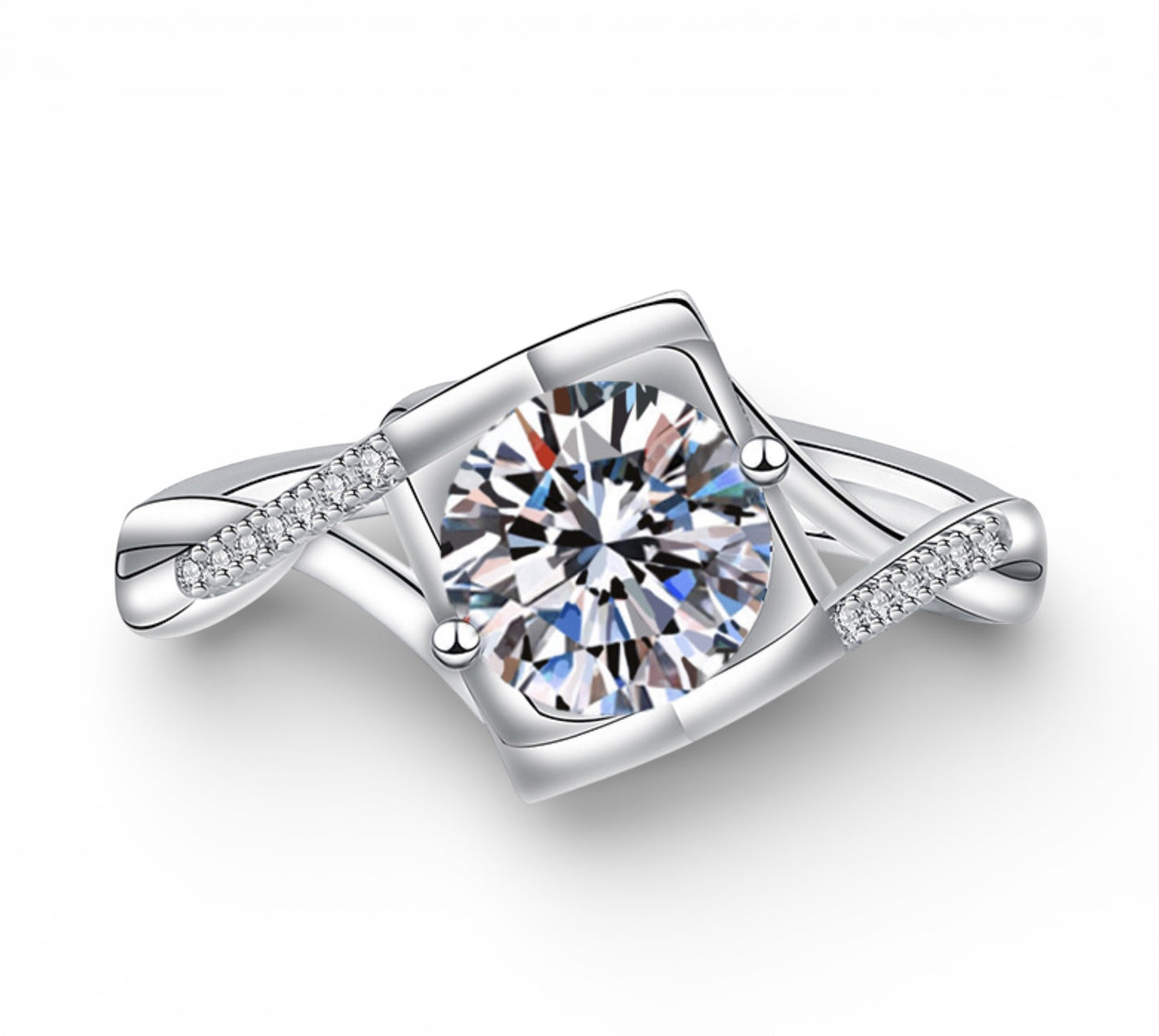 Certified 1Ct Moissanite Diamond S925 Silver Heart Shaped Ring with LED Gift Ring Box