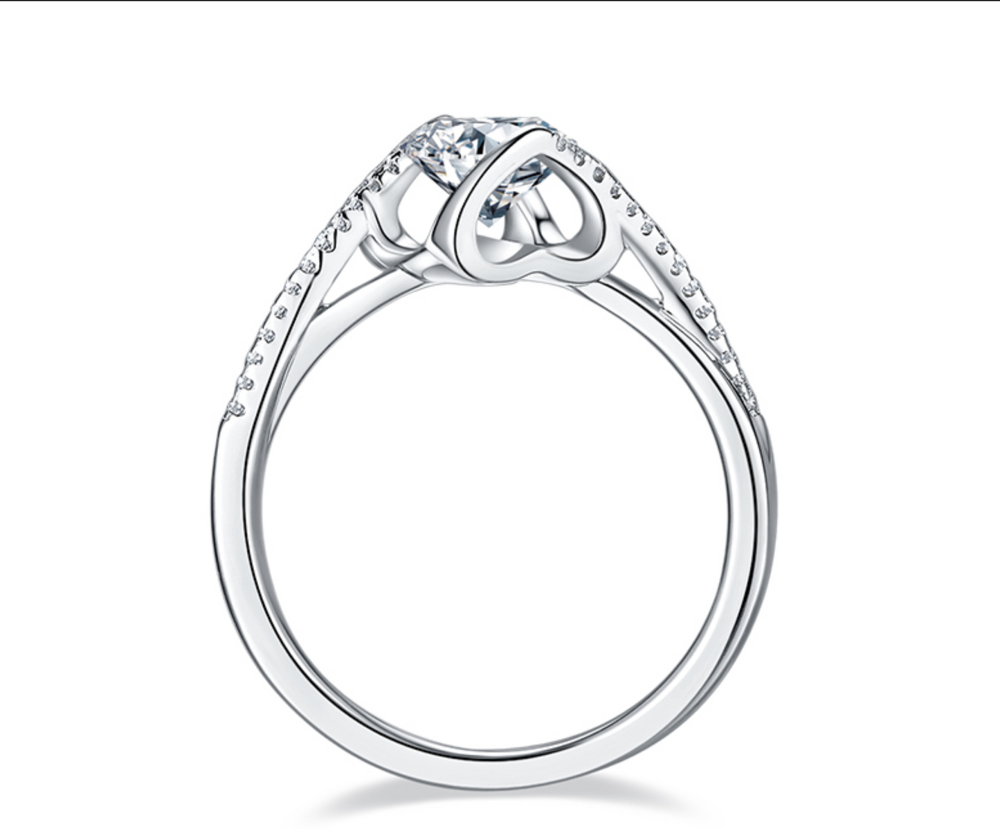 Certified 1Ct Moissanite Diamond S925 Silver Heart Shaped Ring with LED Gift Ring Box