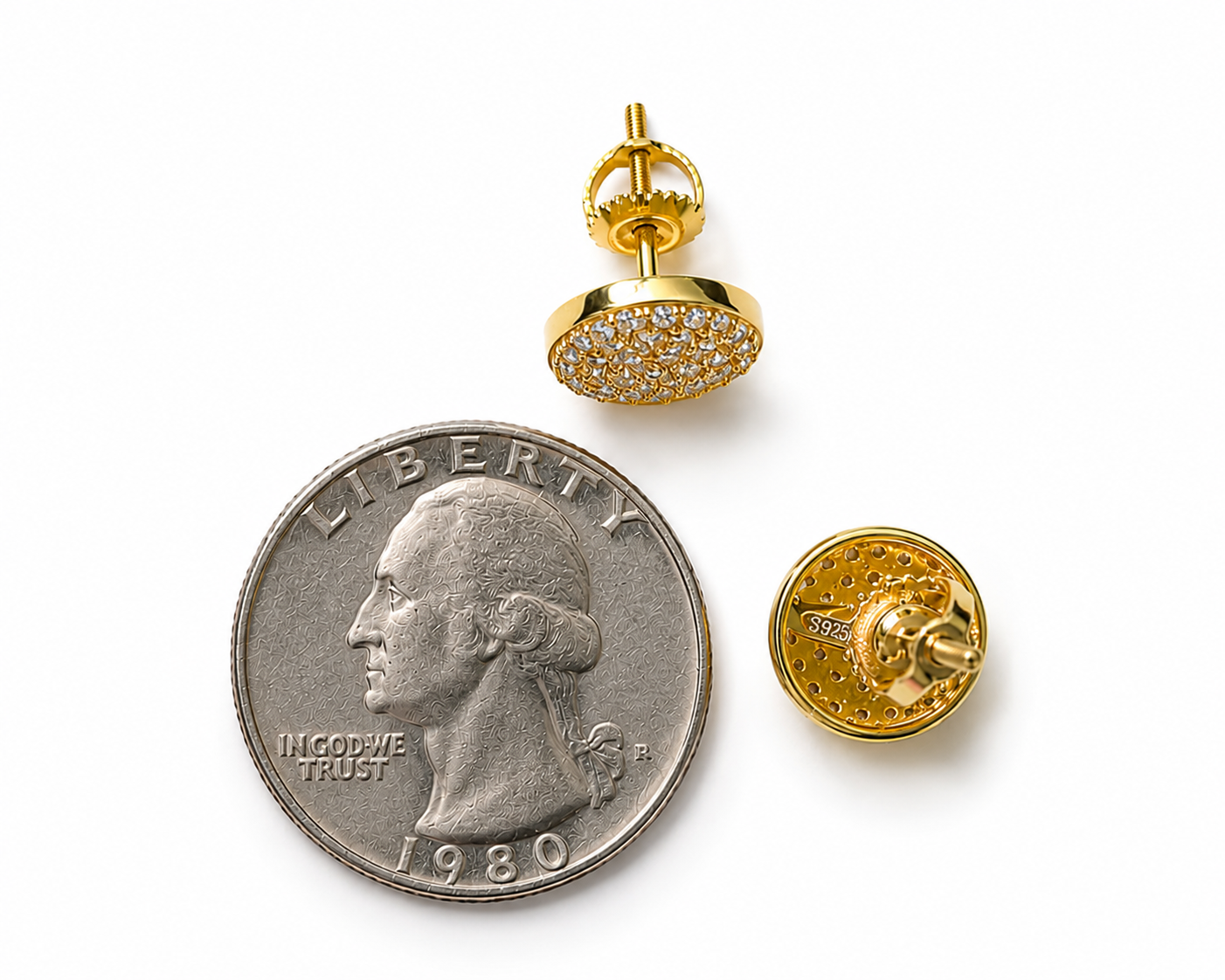 Hip Hop Moissanite Stud Earrings | Yellow Gold Plated 925 Sterling Silver Round Disc 1.2ct