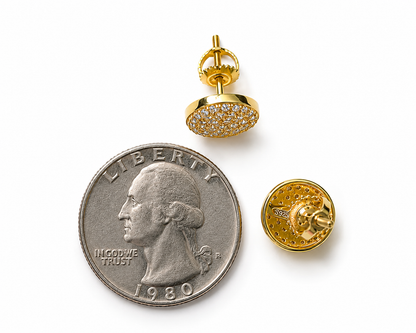 Hip Hop Moissanite Stud Earrings | Yellow Gold Plated 925 Sterling Silver Round Disc 1.2ct