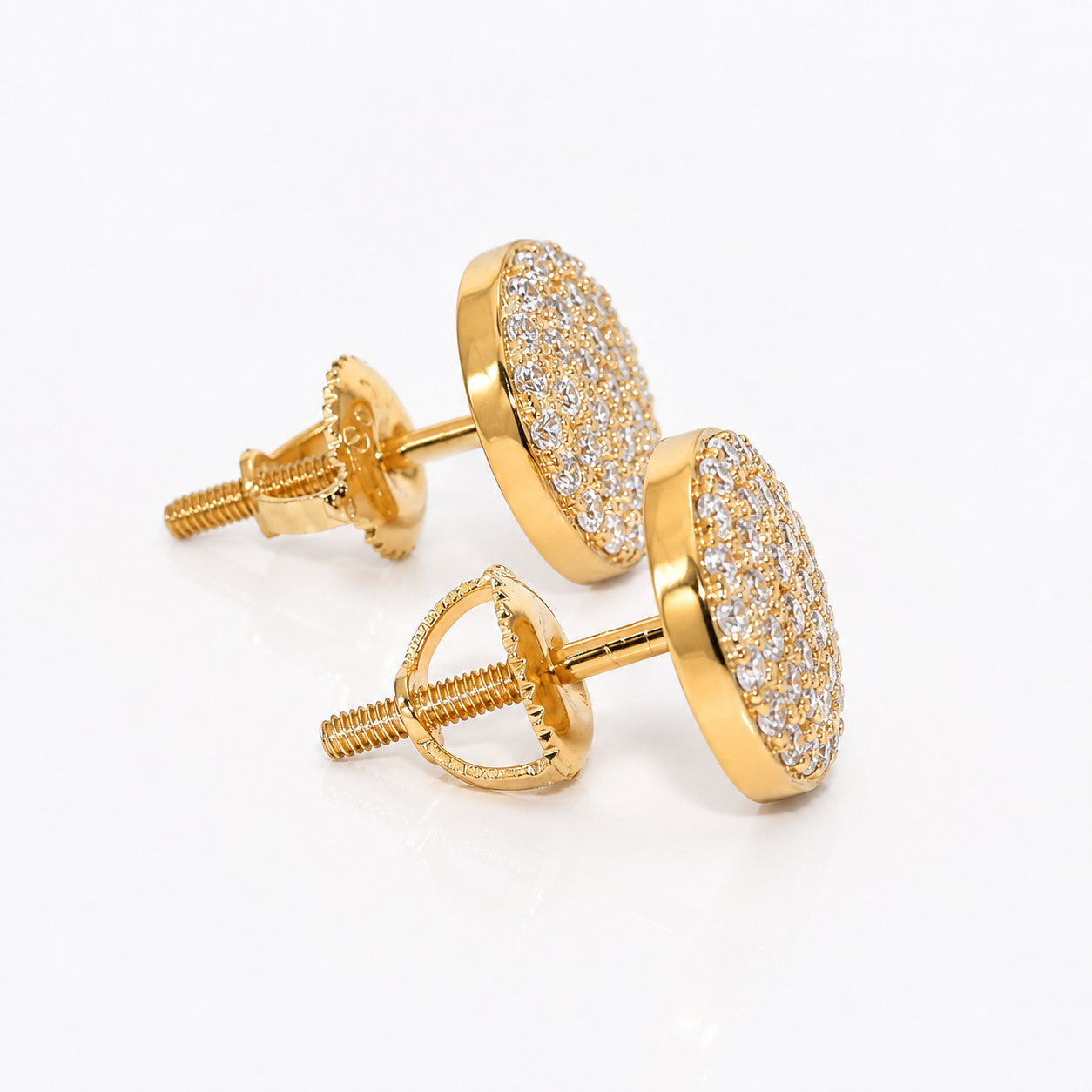 Hip Hop Moissanite Stud Earrings | Yellow Gold Plated 925 Sterling Silver Round Disc 1.2ct