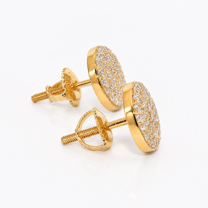 Hip Hop Moissanite Stud Earrings | Yellow Gold Plated 925 Sterling Silver Round Disc 1.2ct