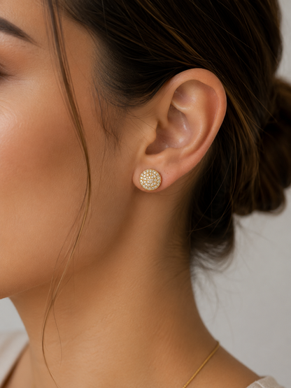 Hip Hop Moissanite Stud Earrings | Yellow Gold Plated 925 Sterling Silver Round Disc 1.2ct