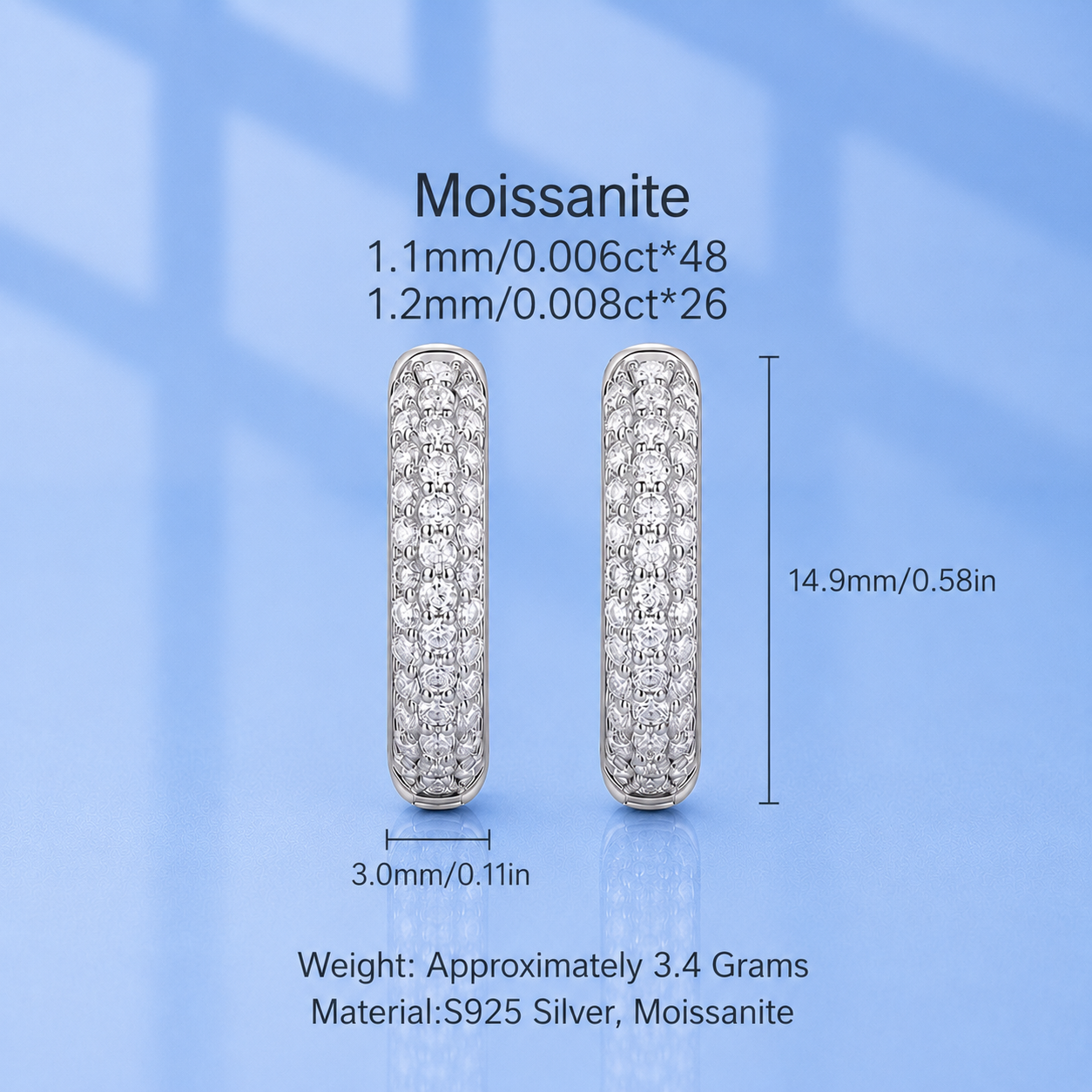Triple Row Micro Pavé Moissanite Huggie Hoop Earrings | 18K Gold Plated 925 Sterling Silver